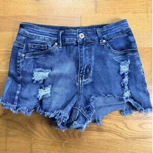 Womens Distressed Denim Jean Shorts Ripped Frayed Hem Blue Size M